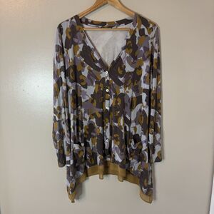 Logo By Lori Goldstein Cardigan Purple Gold Asymmetrical Lightweight Sz Large